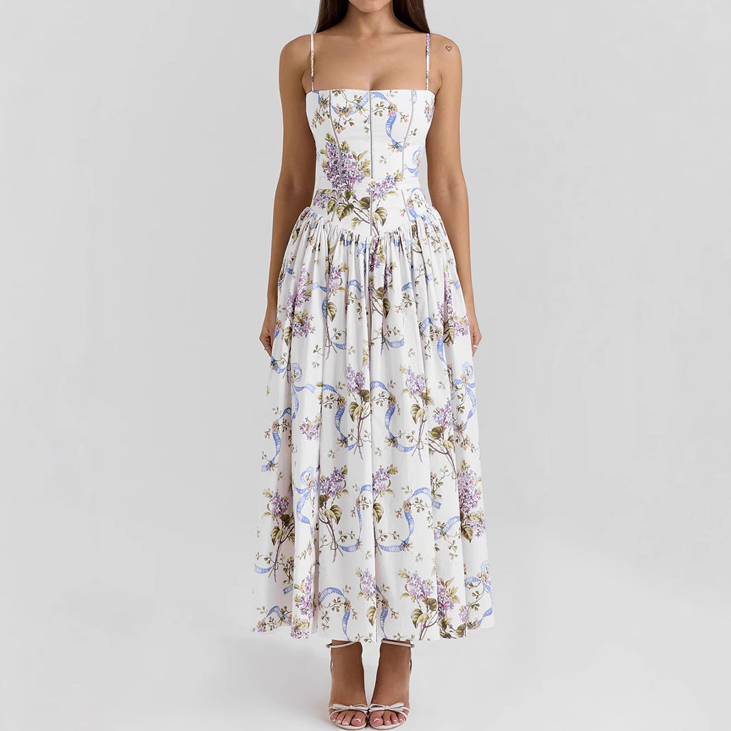 Robe nuisette imprimée sexy, robe maxi dos nu moulante d'été, élégante et tendance, magnifique robe d'été