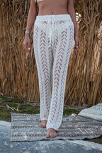 Hollow Out Cutout Out Hand Crochet Loose Wide Trousers Vacation Beach Pants Trousers Geery