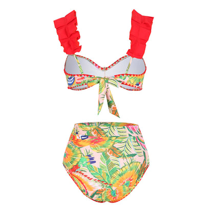 Bikini de cintura alta estampado dividido para mujer, bikini sexy
