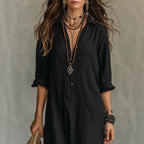 Women Elegant Button Collared Slit Elegant Dress Venly