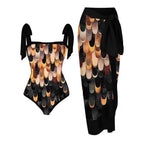 Traje de baño de dos piezas con falda de gasa y estampado multicolor para mujer, antiexposición y protección solar.