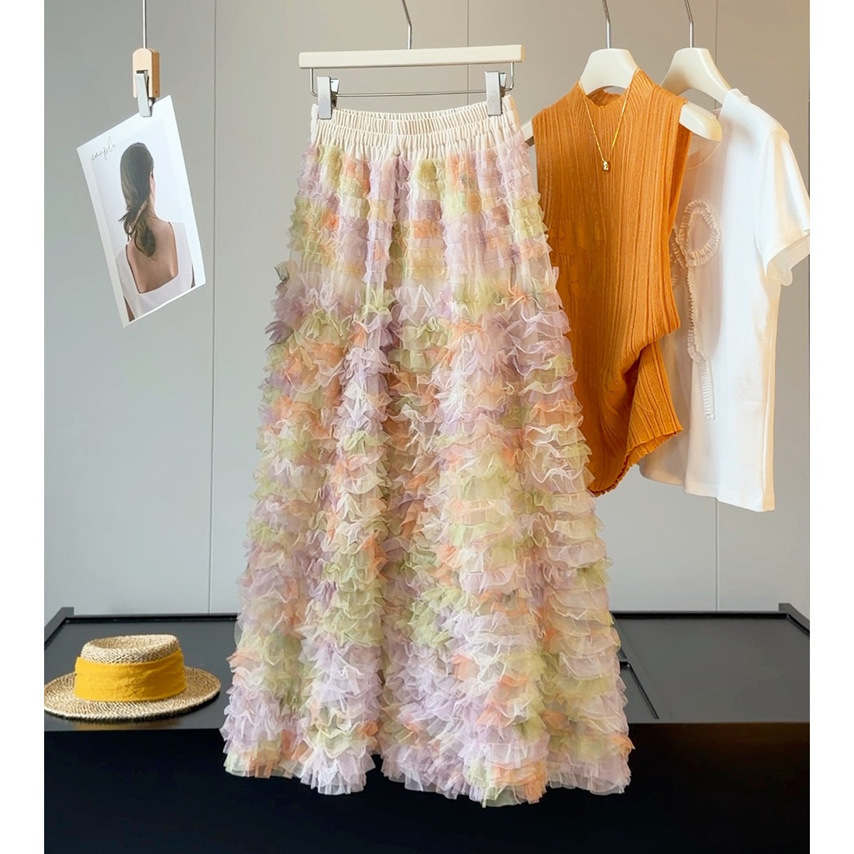 Heavy Industry High Grade Color Wooden Ear Mesh Bubble Skirt Women Summer A Shaped Age Reducing Princess Tiered Sunnygrace