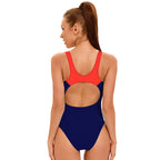 One Piece Swimsuit Women Color Matching Sports Swimsuit Conservative Slim Looking Belly Covering