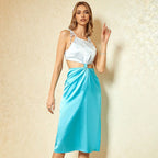 Summer Women Sexy Dress Stitching Hollow Out Cutout Holiday Casual Halter dress TAJA