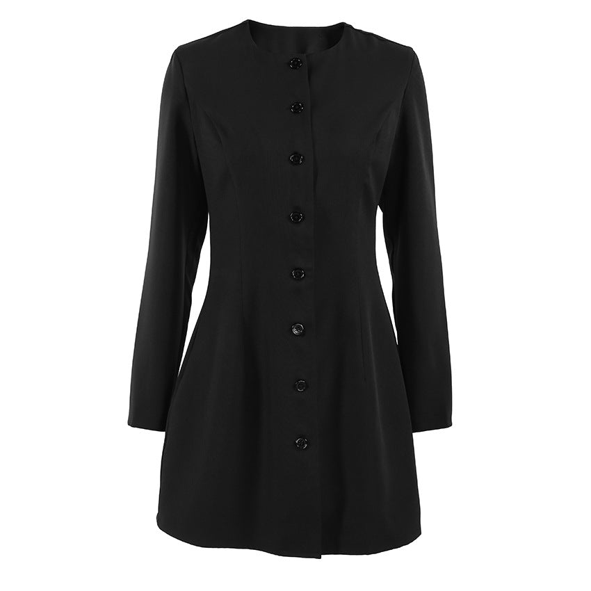 Autumn Niche Design round Neck Long Sleeve Waist Tight Slim Fit A line Dress Elegant Long Blazer for Women