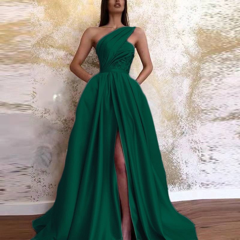 Spring Sexy Split Shoulder Dress Maxi Dress Evening Dress Women SCC