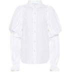 Camisa de mujer de manga larga con mangas farol Camisa de mujer blanca con cuello alto