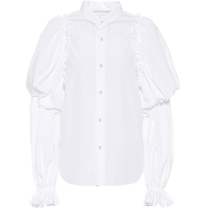 Shirt Women Long Sleeve Lantern Sleeve Women Shirt White Stand Collar