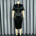 Satin Ruffled One Step Dress Sheath Office Slim Fit Slimming Dress Woman Dresses CANNY