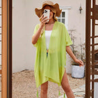 Seaside Blouse See Through Sexy Tassel Thin Cape Solid Color Travel Sun Protection Cardigan SallyCover