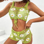 Summer Bikini Daisy Swimsuit Camisole Shorts Hand Crocheting Vest Shorts Two Piece Sets Oyimi