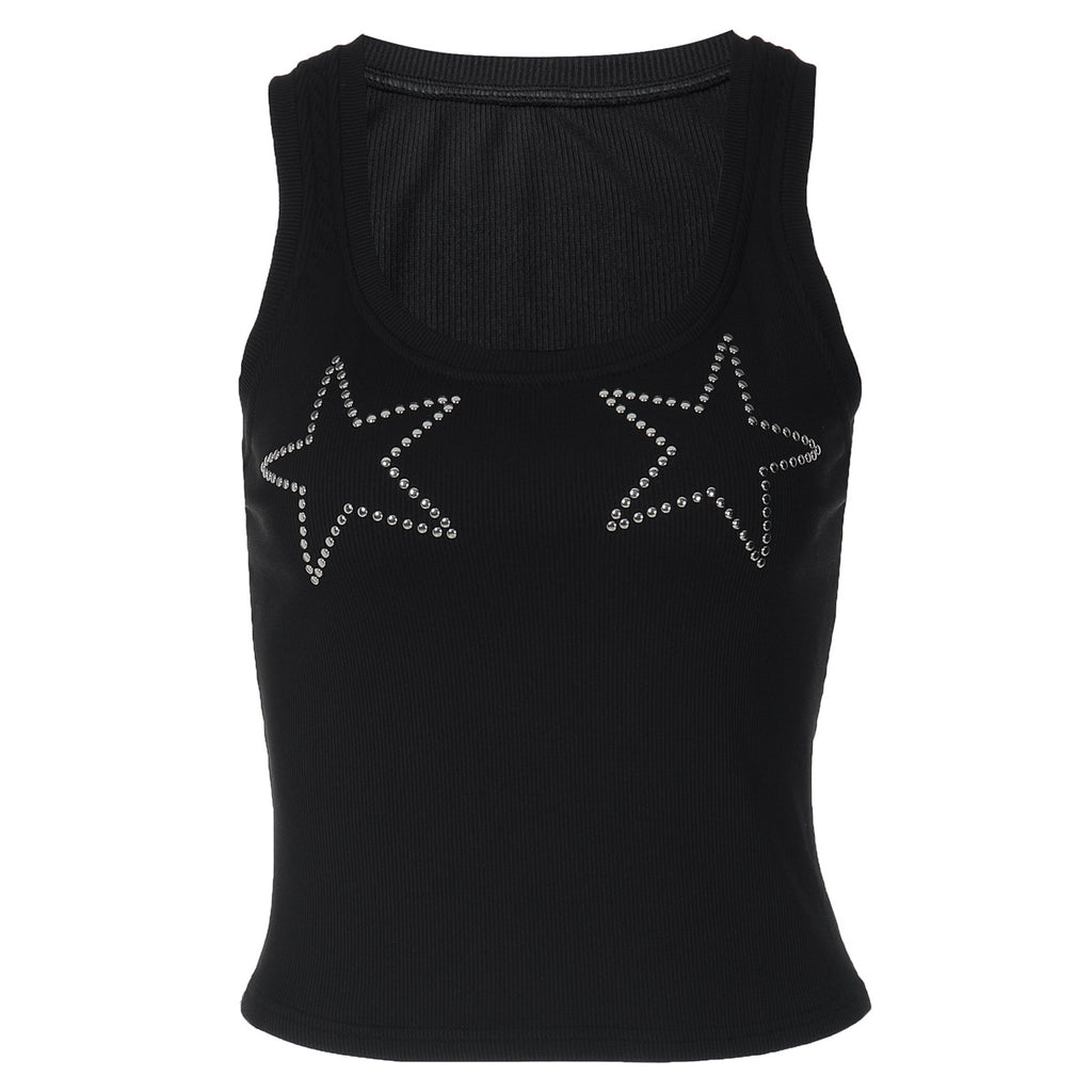 Rhinestone All Matching Top for Women Winter Sexy Slim Fit Solid Color Vest BULLINGER