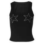 Rhinestone All Matching Top for Women Winter Sexy Slim Fit Solid Color Vest BULLINGER