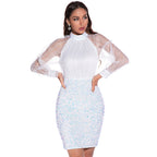 Vestido retro sexy de manga larga con cuello en V para mujer