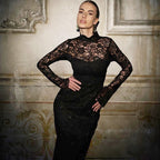 Robe d'été sexy à manches longues et coutures en dentelle pour femme