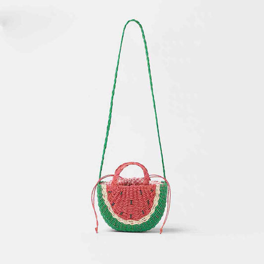 Sac en paille pastèque mignon, sac à bandoulière brodé frais, sac tissé, sac de plage pour vacances en bord de mer 