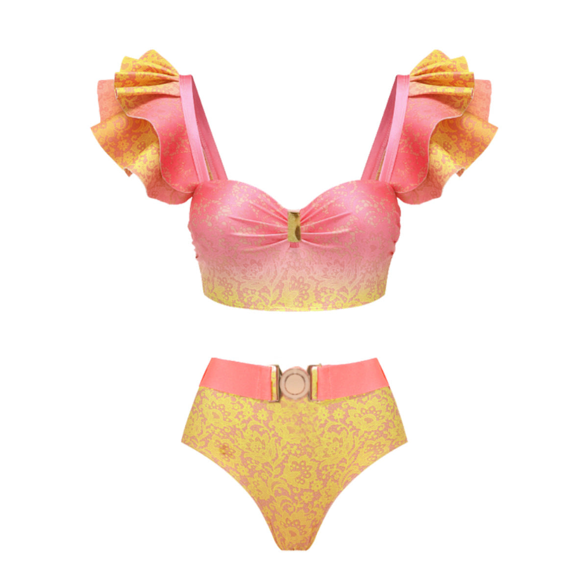 Traje de baño dividido con estampado degradado para mujer, conjunto de bikini de tres piezas con falda