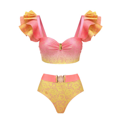 Traje de baño dividido con estampado degradado para mujer, conjunto de bikini de tres piezas con falda