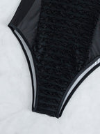 Swimsuit Women Solid Color Sexy Sheer Mesh Hollow Out Cutout Siamese Bikini Chimie