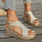 Online Open Toe Wedge Sandals Women Summer Casual Thick Soled Elastic Strap Beach Flip Flops on ZUIMEI