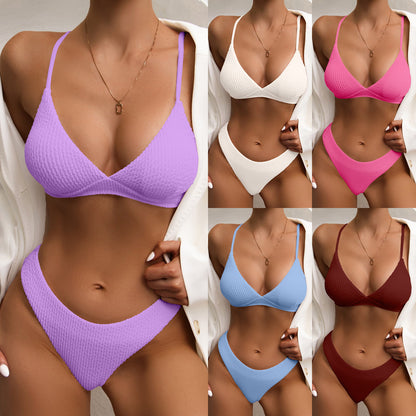 Swimsuit Women Split Three Point Solid Color Special Fabric Internet Celebrity Bikini