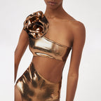 Gold Handmade Floral Halter Hollow Out Cutout out Swimsuit Women ShineRealm
