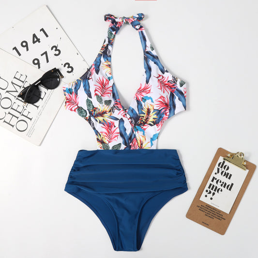 Traje de baño de una pieza de cintura alta con cordones y lazo sin espalda para mujer, bikini sexy de triángulo para playa