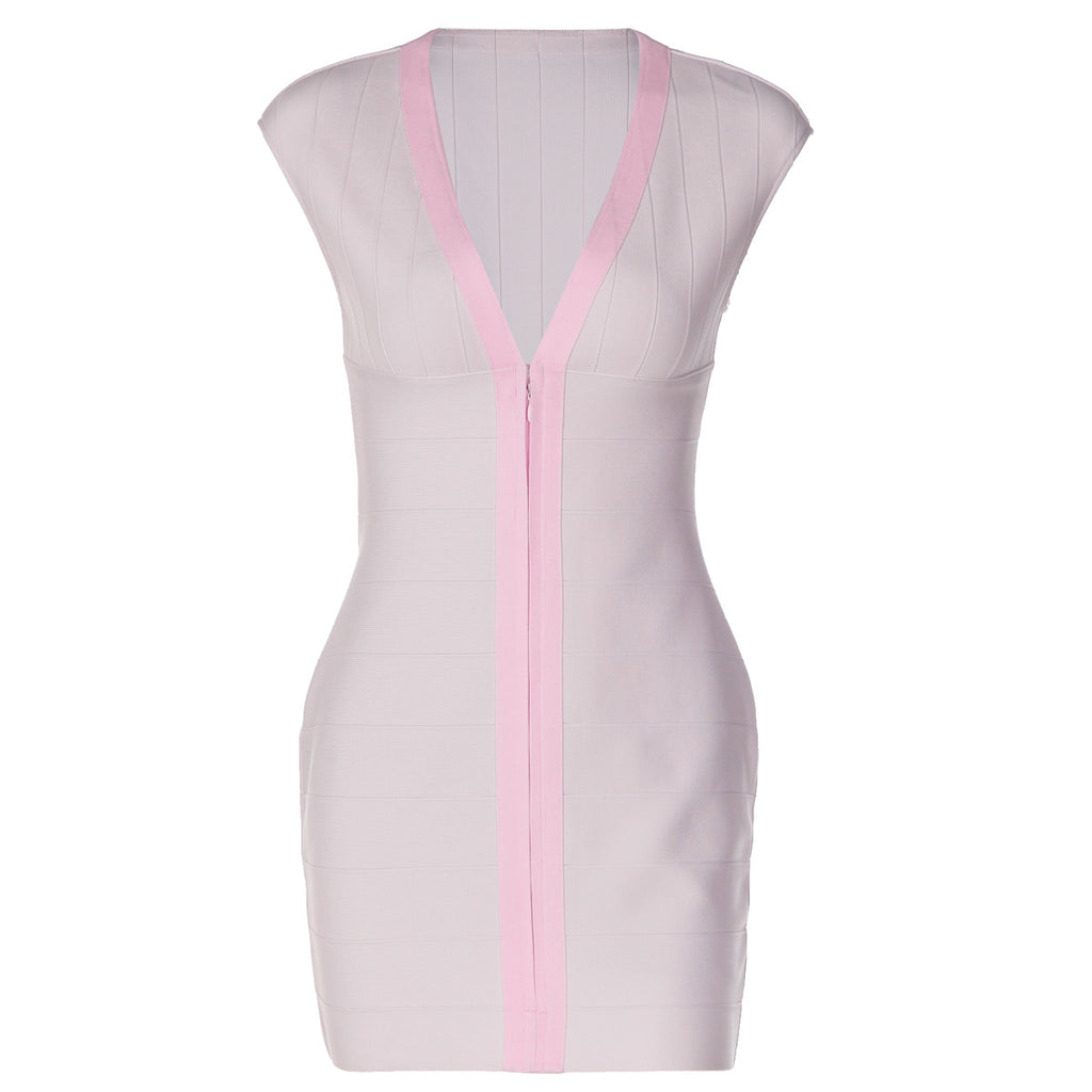 Deep V Plunge Bandage One Piece Dress Sleeveless Zipper Slim Fit Sexy Party Hip Dress LAGERFELD