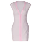 Deep V Plunge Bandage One Piece Dress Sleeveless Zipper Slim Fit Sexy Party Hip Dress LAGERFELD