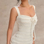 Summer Dress Sweet Elegant Wave Pattern Lace up Halterneck Slip Dress Yiskiss
