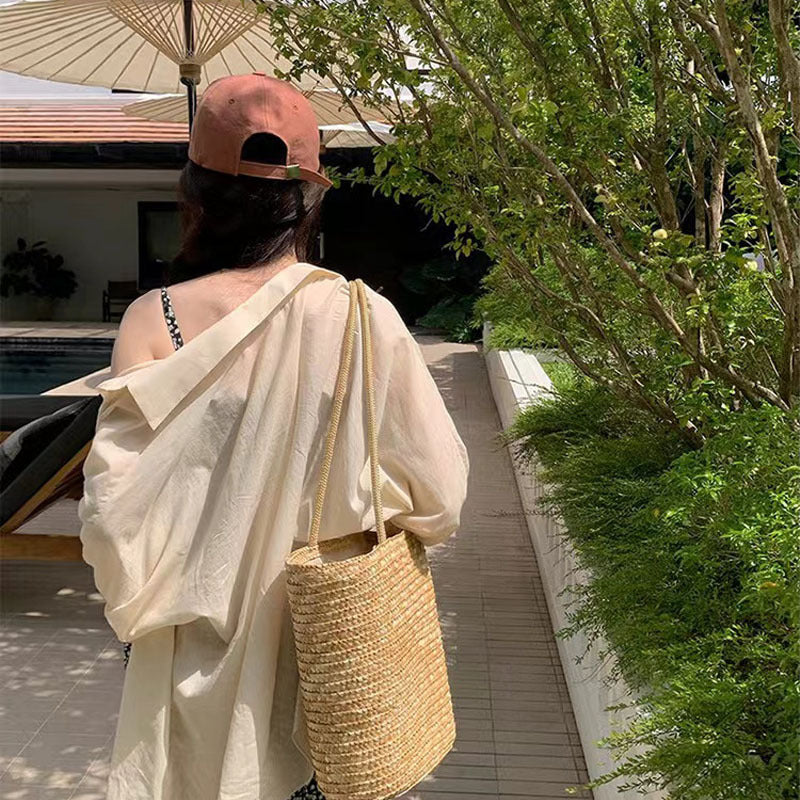 Simple Straw Shoulder Woven Bag Straw Bag Vacation Beach Bag Women Bag EaseWoven