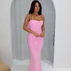 Vestido largo de verano para mujer, sexy, sin espalda, con tirantes finos, color liso, ajustado