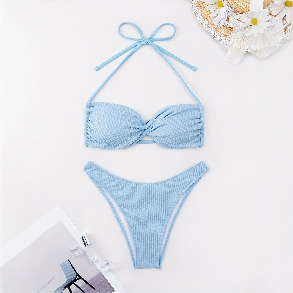 Tight Halter Spaghetti Straps Sexy Underwire Bikini Split Strap Spring Bathing Two Piece Sets MagicSwing