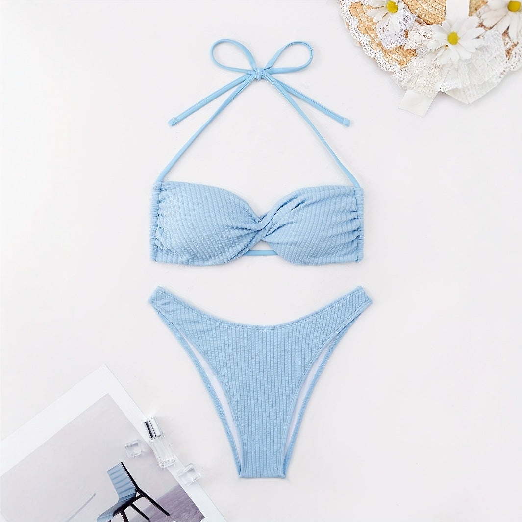 Tight Halter Spaghetti Straps Sexy Underwire Bikini Split Strap Spring Bathing Two Piece Sets MagicSwing