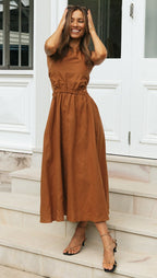 Women Solid Color Sleeveless round Neck Sexy Backless Maxi Dress Large Swing Dress VIVIAN