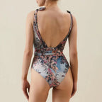 Traje de baño de una pieza de primavera, sexy, estampado de malla, pantalones de cintura alta, bikini