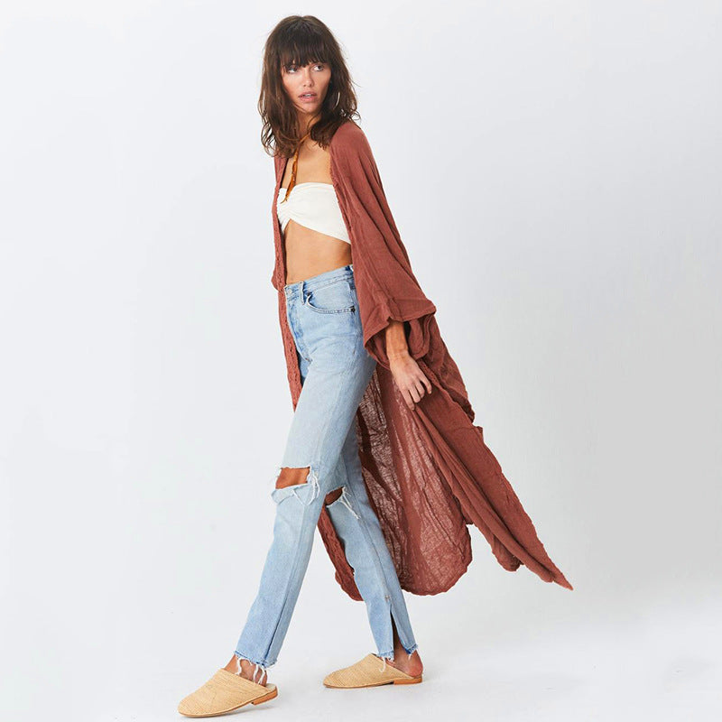 Rust Red Lace Cardigan Loose Beach Sun Protection Coat Beach Cover Up Swimsuit Outwear Women EvenStar