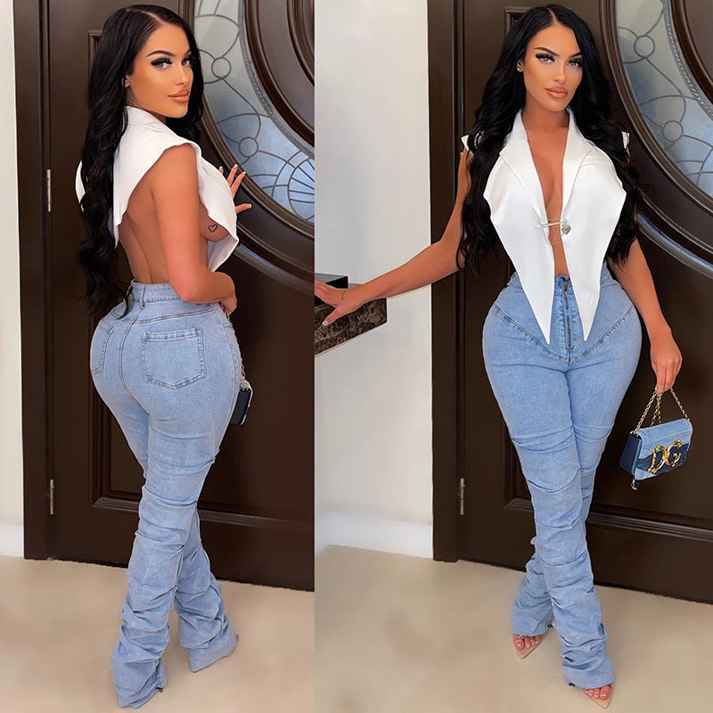Summer Solid Color Polo Collar Inverted Triangle Small Tank Top Women Clothing Elegance Sleeveless Shirt SMUJI