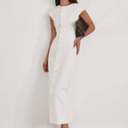 Robe fourreau blanche à col rond et manches volantées pour femme, élégante, à simple boutonnage