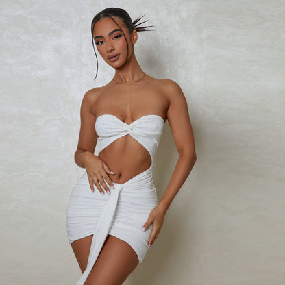 Sexy Tube Top Dress Summer Sexy Party Hollow Out Cutout Out Solid Color Sheath Short Dress