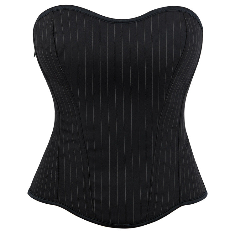 Black Striped Side Zipper Non Stretch Tight Chest Support Body Shaping Women Top Supply Beloved
