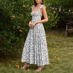 Summer Four Sided Stretch Printing Slip Dress Dignified Goddess Backless Waist Trimming Lace up Boning Corset Dress SUNSHINE