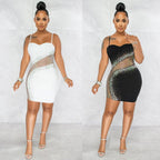 Sexy Slim-Fit Mesh Rhinestone Strap Dress WINNIEYA