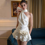 Vestido de mujer de primavera sexy de alta calidad con hombros descubiertos y espalda descubierta de satén