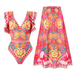 Traje de baño sexy de primavera para mujer, conjunto de falda cruzada con estampado cálido y conservador
