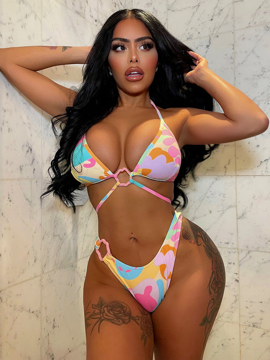 Traje de baño único exterior Bikini estampado Bikini sexy para mujer Traje de baño separado Bikini triangular