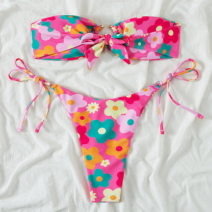 Bikini sexy para mujer, traje de baño de color sólido dividido, traje de baño de bikini multicolor