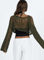 Women Clothing Summer Crew Neck Long Sleeve Sun Protective Blouse Hollow Out Cutout out Short Sexy Cropped Knitted Sweater Women OYWS
