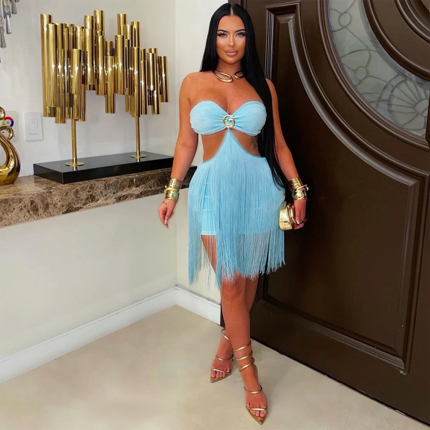 Women Tube Top Tassel Skirt Nightclub Party Dress Miss Siss