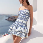 Spring Sexy Sexy Elastic Waist Tube Top Embroidered Ruffled Short Dress for Women BOCAS